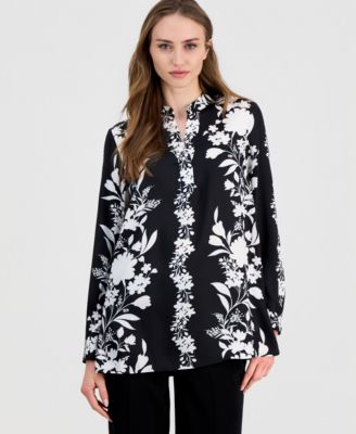 Women's Printed Long-Sleeve Popover Blouse