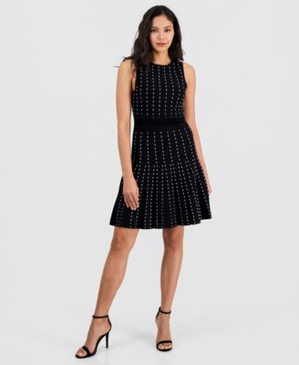 Anne Klein - Women's Pinstripe Pleated Sweater Dress