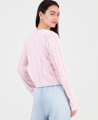 Juniors' Pointelle Embroidered Cardigan