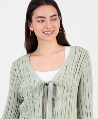 Juniors' Pointelle Tie-Front Cardigan