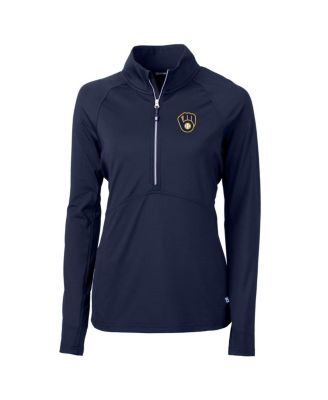 Cutter & Buck - Women's Navy Milwaukee Brewers Adapt Eco Knit Stretch Half-Zip Pullover Top