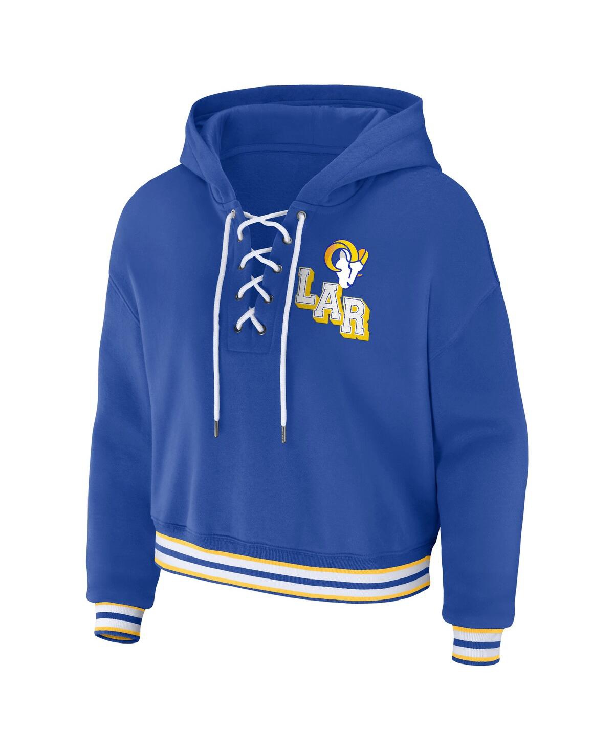 Wear By Erin Andrews Women's Royal Los Angeles Rams Plus Size Lace-up Pullover Hoodie In Blue