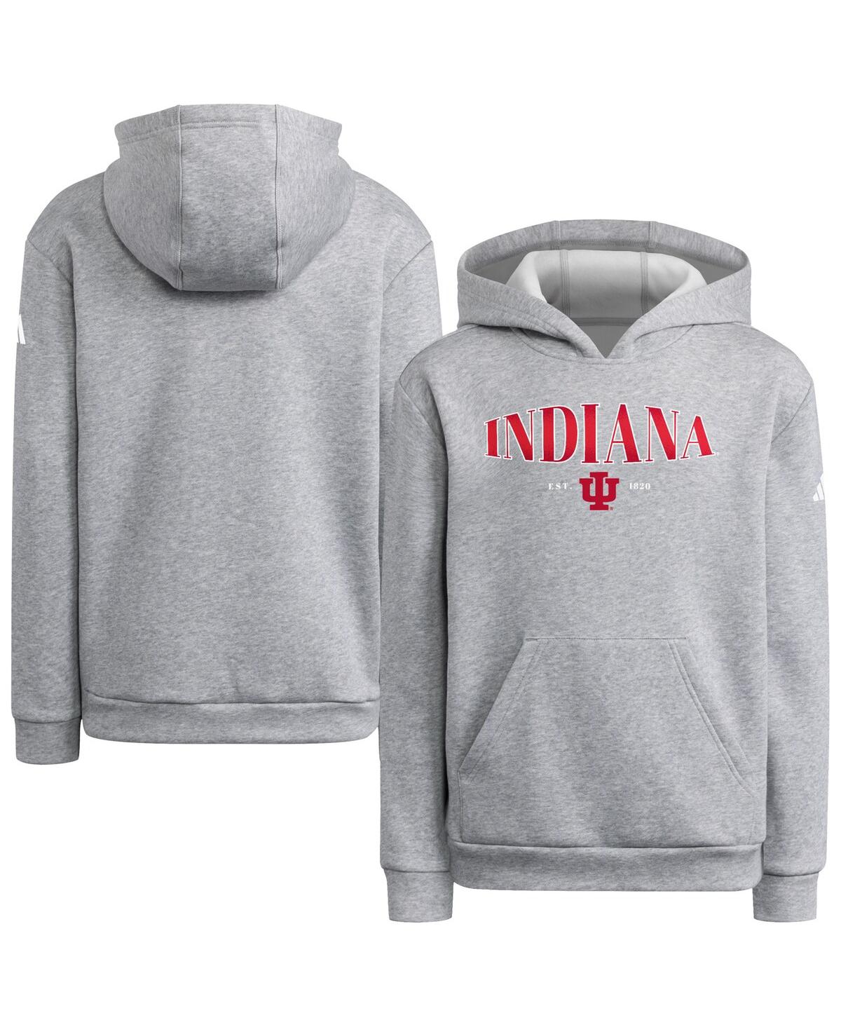 Adidas Big Boys and Girls Heather Gray Indiana Hoosiers Puffed Out Pullover Hoodie