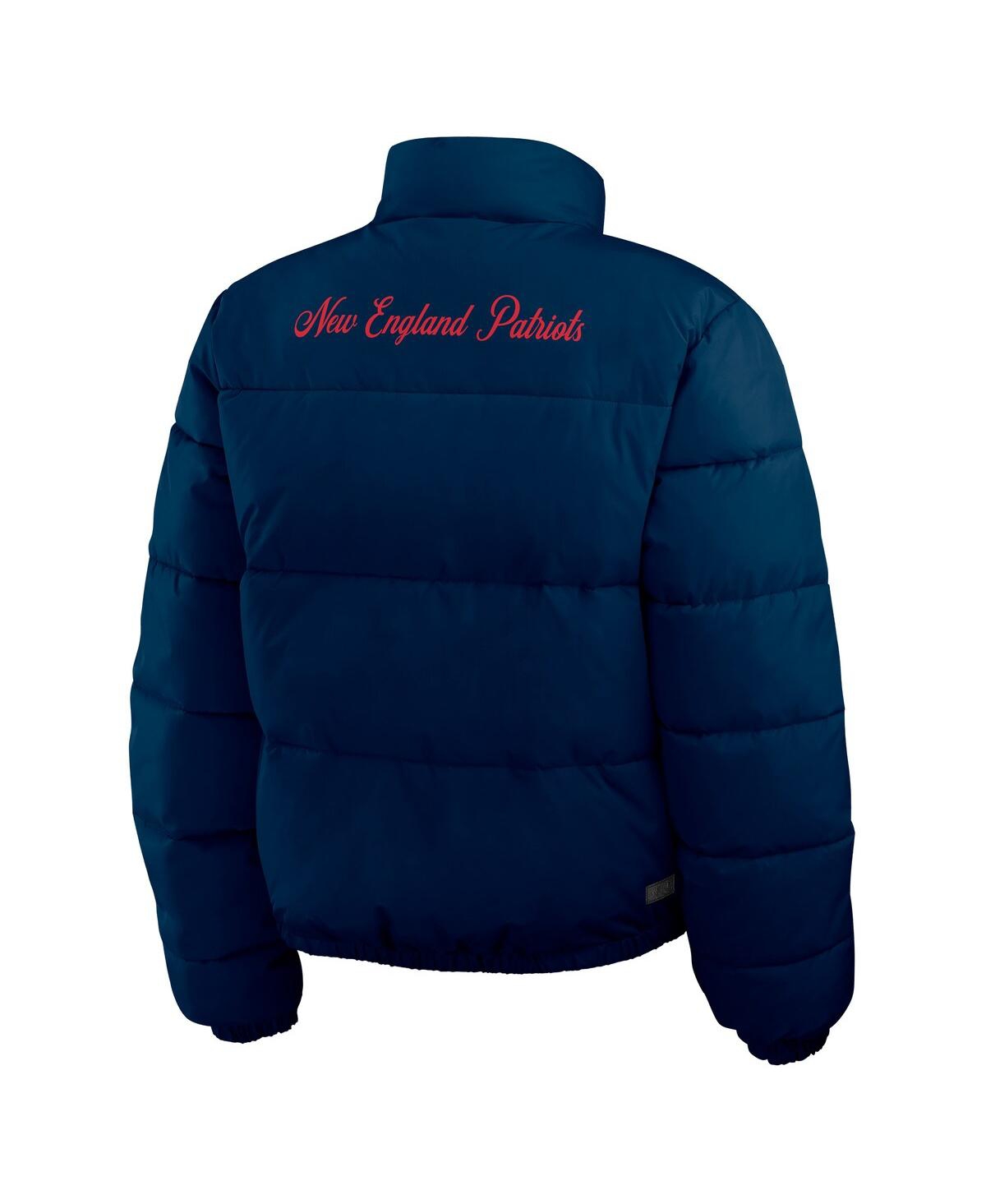 Wear by Erin Andrews Women's Navy/White New England Patriots Reversible Cropped Full-Zip Puffer Jacket