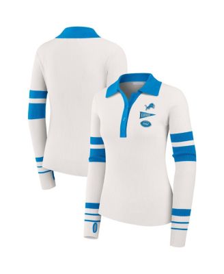 WEAR by Erin Andrews - Women's White Detroit Lions Ribbed Henley Polo Shirt