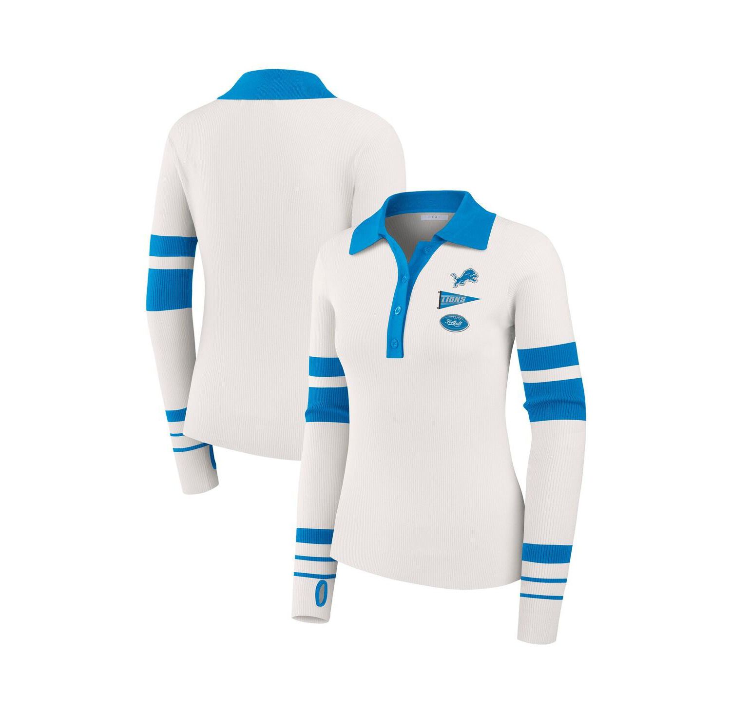 Women's White Detroit Lions Ribbed Henley Polo Shirt