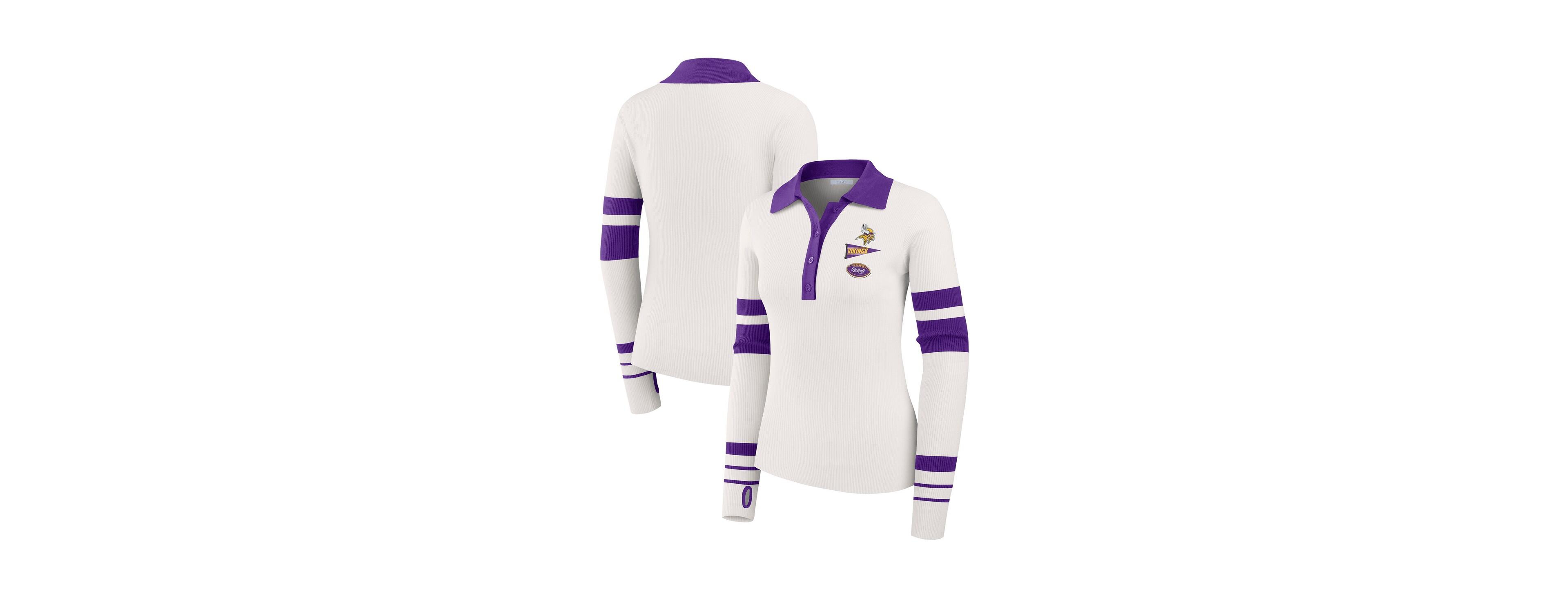 Wear by Erin Andrews Women's White Minnesota Vikings Ribbed Henley Polo Shirt
