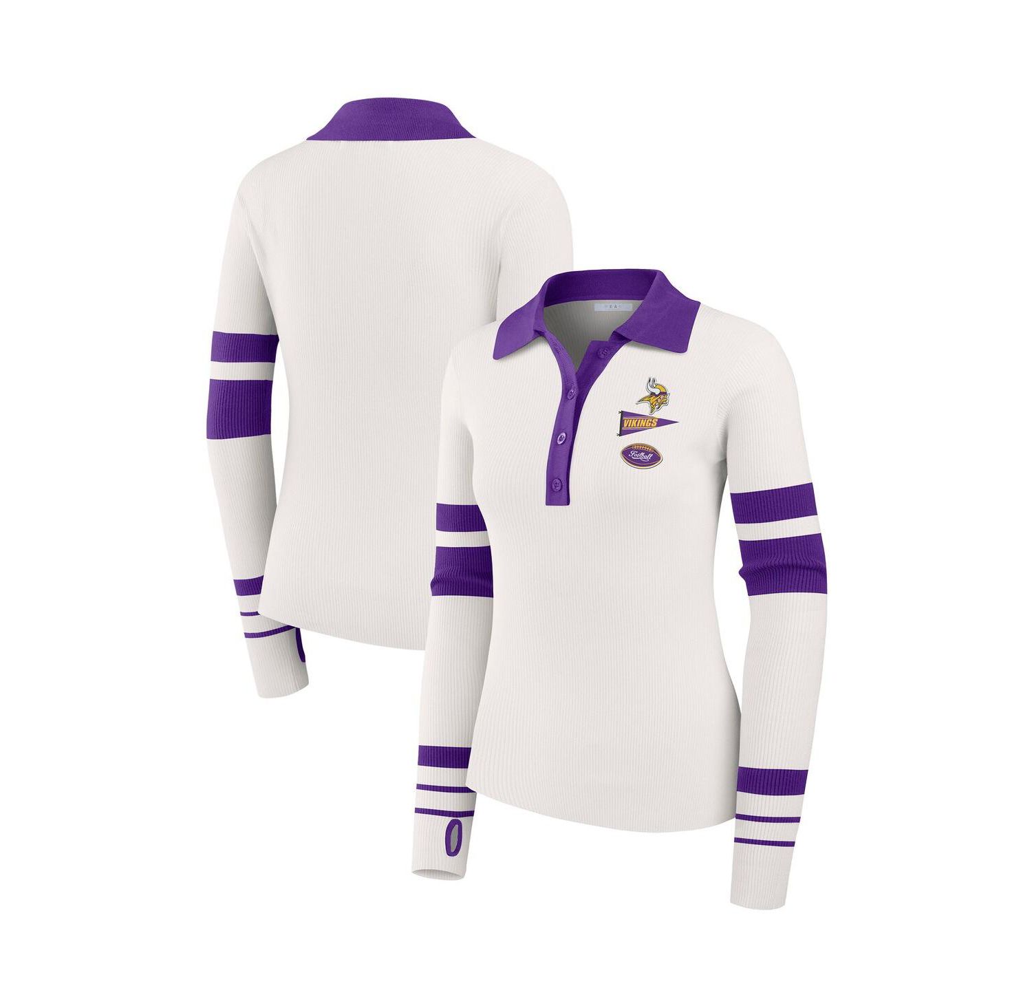 Women's White Minnesota Vikings Ribbed Henley Polo Shirt