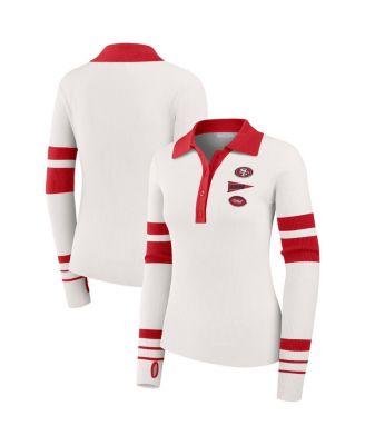 WEAR by Erin Andrews - Women's White San Francisco 49ers Ribbed Henley Polo Shirt