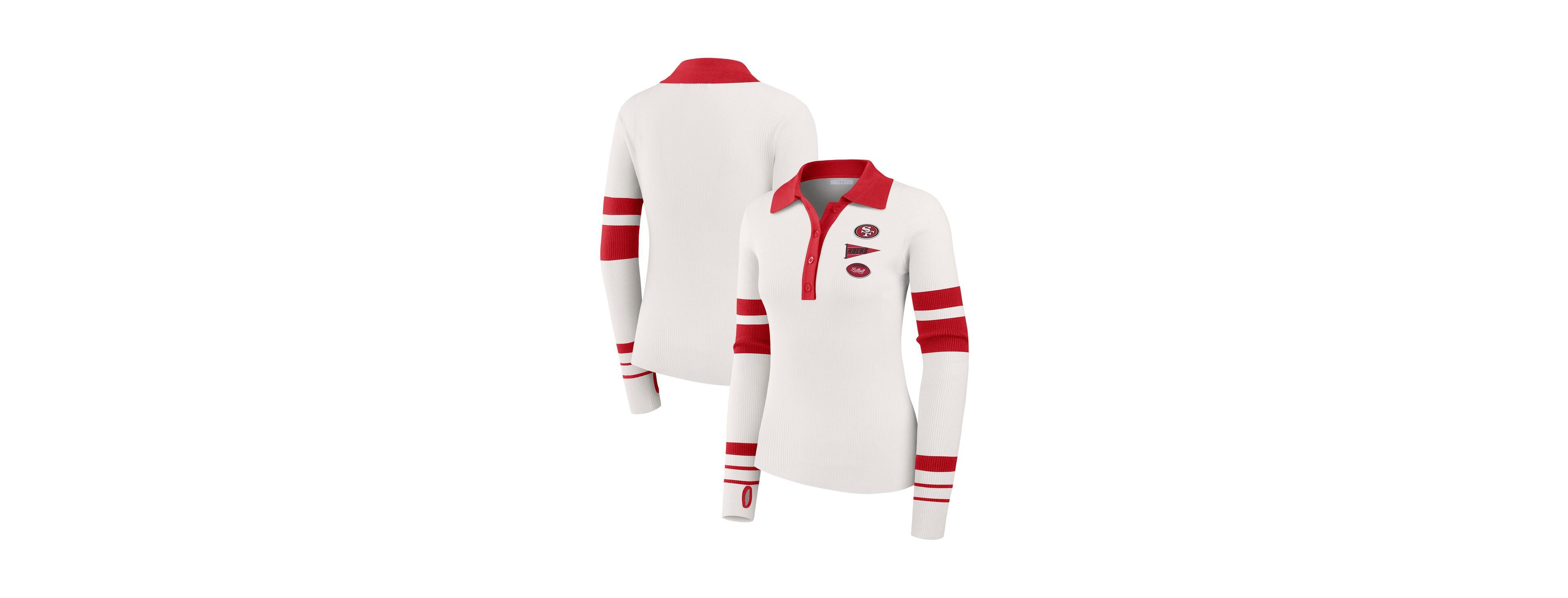 Wear by Erin Andrews Women's White San Francisco 49ers Ribbed Henley Polo Shirt