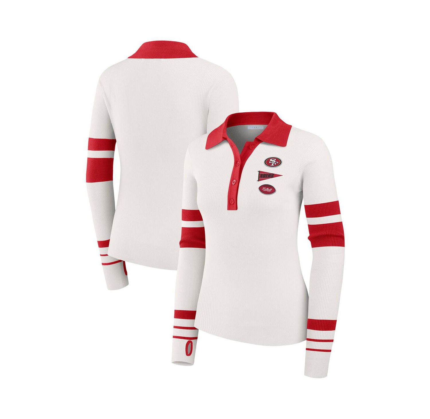 Women's White San Francisco 49ers Ribbed Henley Polo Shirt