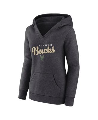 Women's Heather Charcoal Milwaukee Bucks Triumphant V-Neck Pullover Hoodie