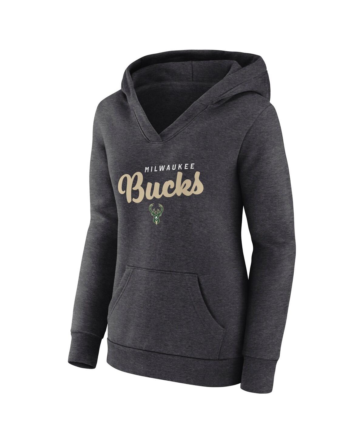 Logo Athletic Women's Heather Charcoal Milwaukee Bucks Triumphant V-neck Pullover Hoodie In Gray