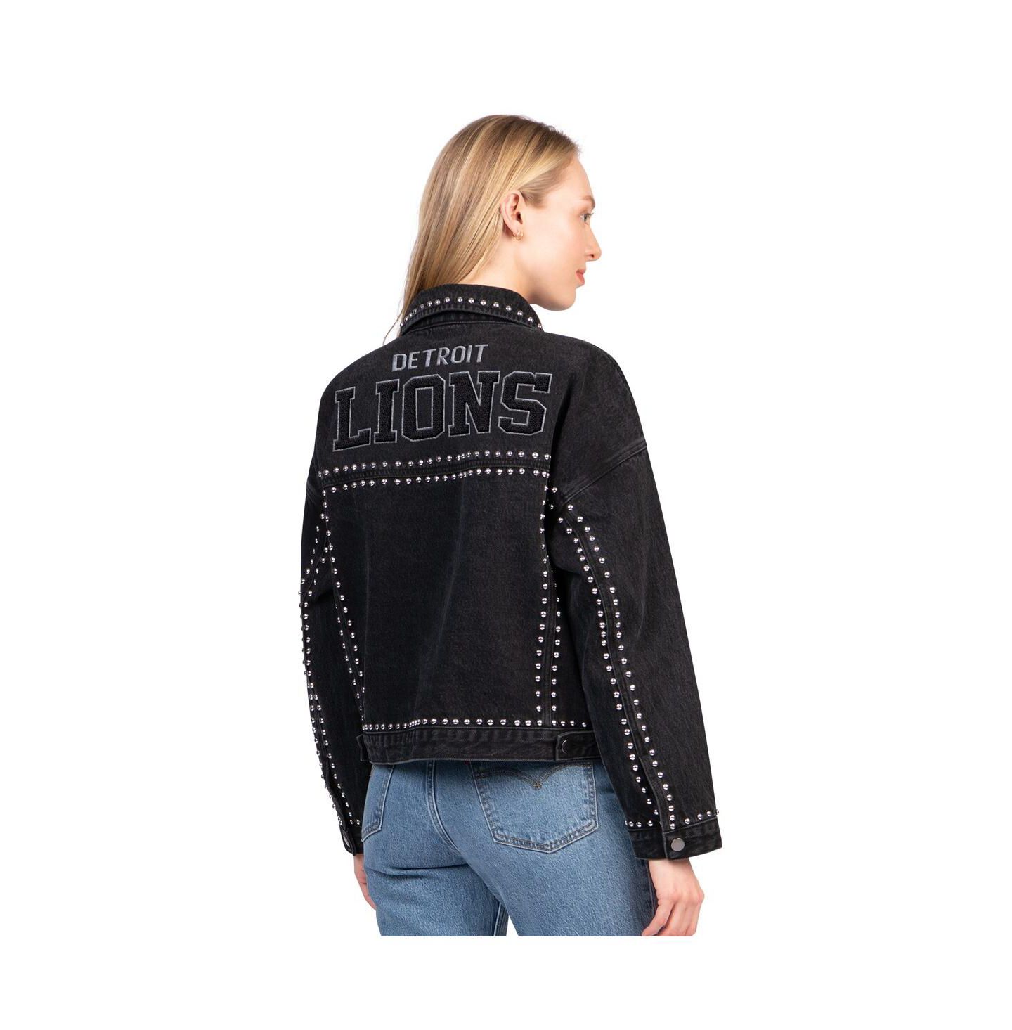 Женская куртка G-III 4Her by Carl Banks Black Detroit Lions Pit Stop Crew II Full-Button Denim Jacket — фото 2