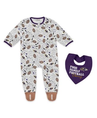 WEAR by Erin Andrews - Baby Boys and Girls Newborn 2-Piece Baltimore Ravens Sleep and Play Full-Zip Sleeper Bib Set