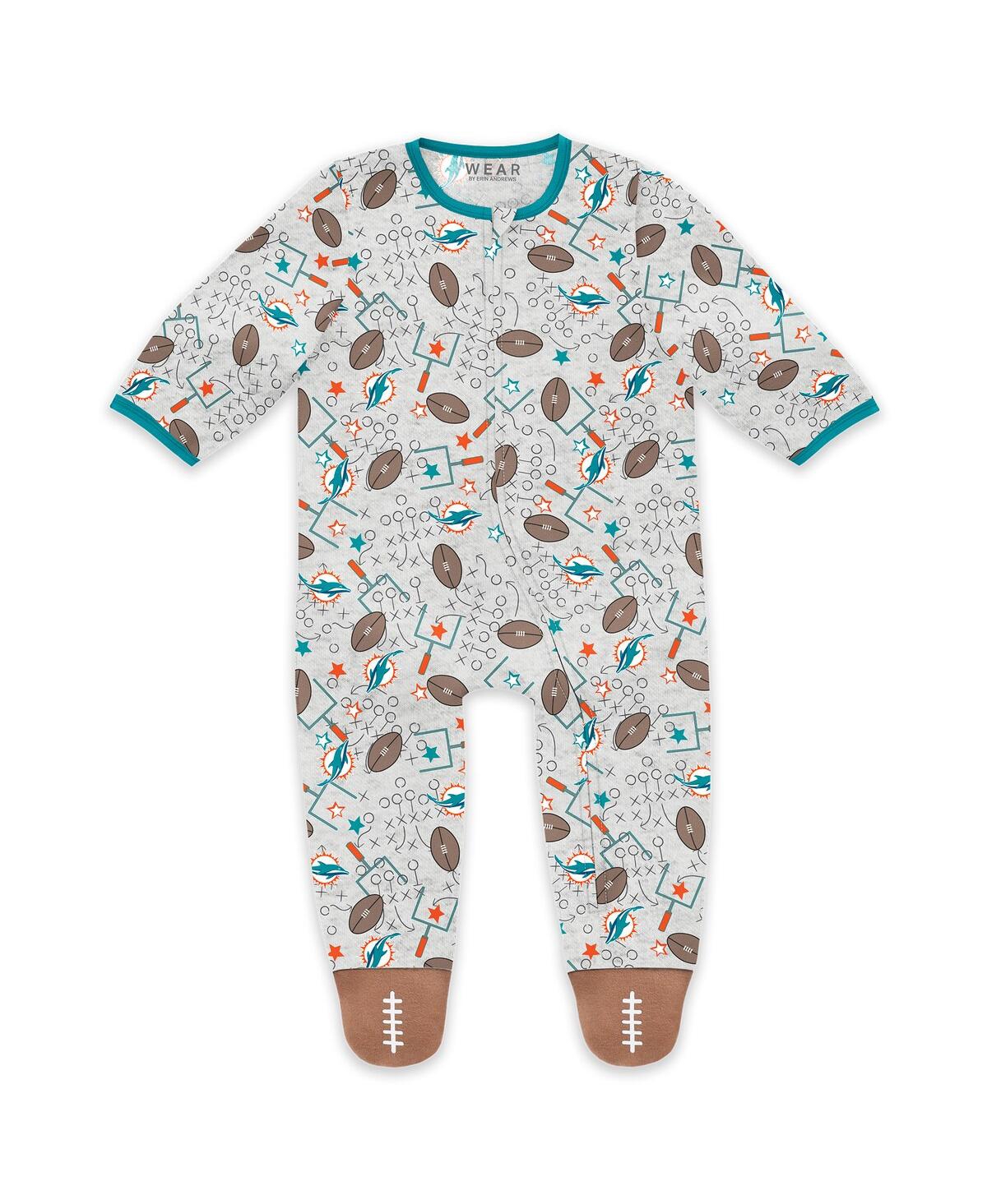 Wear by Erin Andrews Baby Boys and Girls Newborn 2-Piece Miami Dolphins Sleep Play Full-Zip Sleeper Bib Set