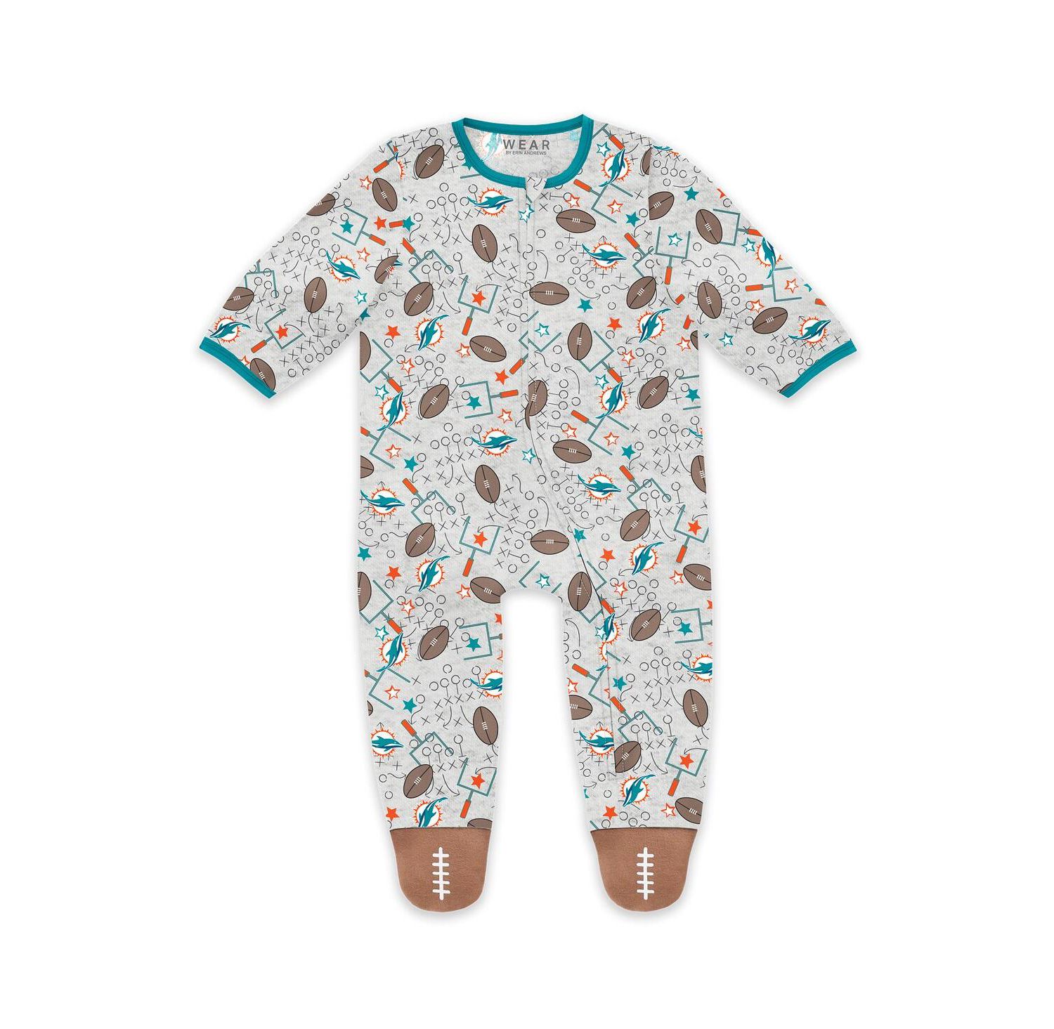 Baby Boys and Girls Newborn 2-Piece Miami Dolphins Sleep and Play Full-Zip Sleeper Bib Set