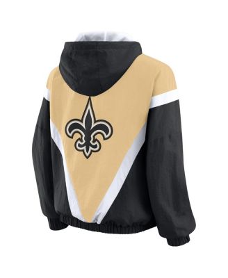 Women's Gold/Black New Orleans Saints Retro Crinkle Full-Zip Hoodie Windbreaker