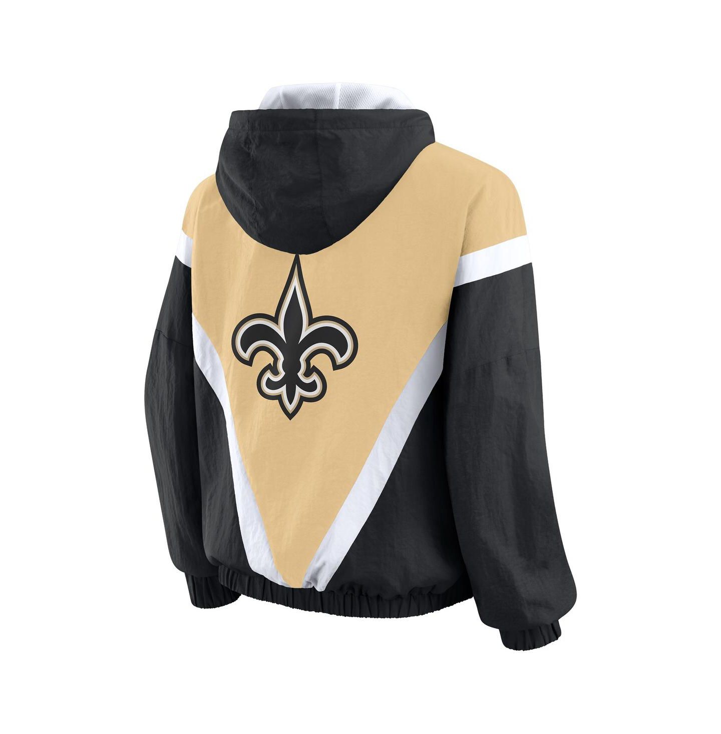 Женская ветровка WEAR by Erin Andrews Gold/Black New Orleans Saints Retro Crinkle Full-Zip Windbreaker — фото 3