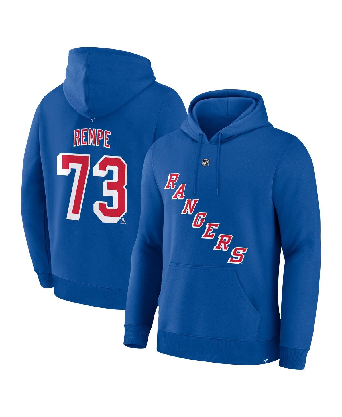 Fanatics Men's Matt Rempe Blue New York Rangers Authentic Stack Name Number Hoodie