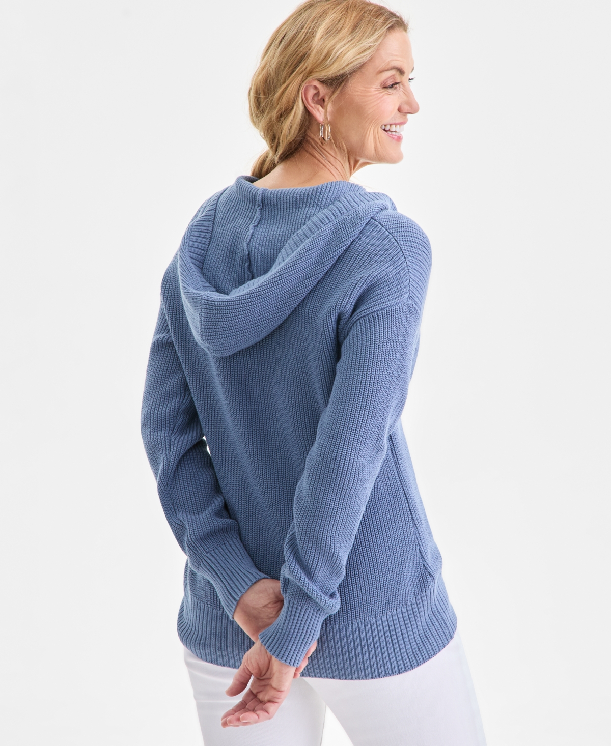 Style & Co Women's Cotton Hoodie Sweater, Macy's Exclusive In Blue