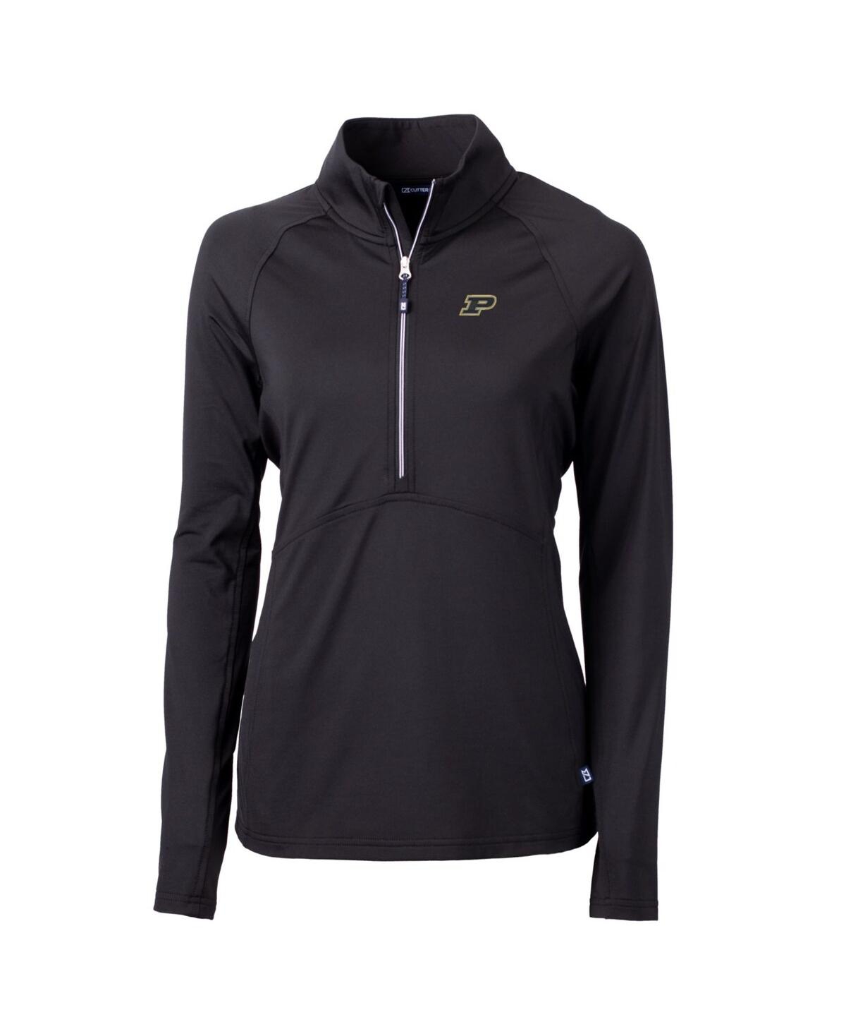 Cutter & Buck Women's Black Purdue Boilermakers Adapt Eco Knit Half-zip Pullover Jacket In Black