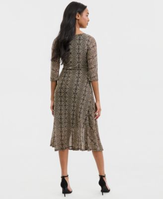 Women's Printed Tie-Waist Midi Dress