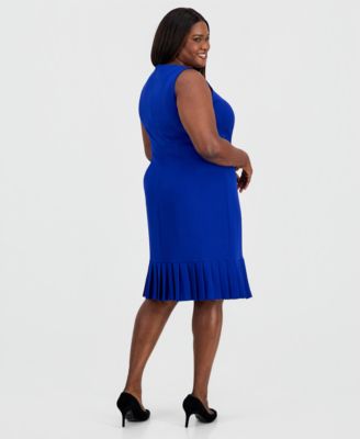 Plus Size Sleeveless Pleated-Hem Sheath Dress