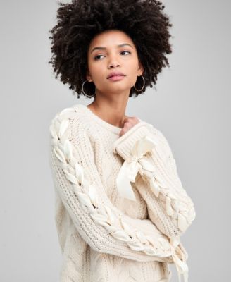 Women's Satin-Bow-Sleeve Sweater, Macy's Exclusive