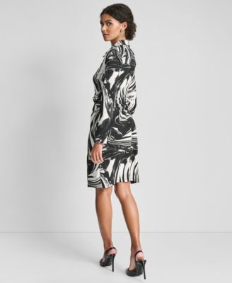 Petite Long-Sleeve Knotted Belted Faux Wrap Dress