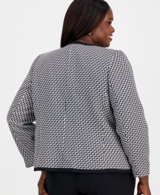 Plus Size Zigzag Jacquard Open-Front Jacket