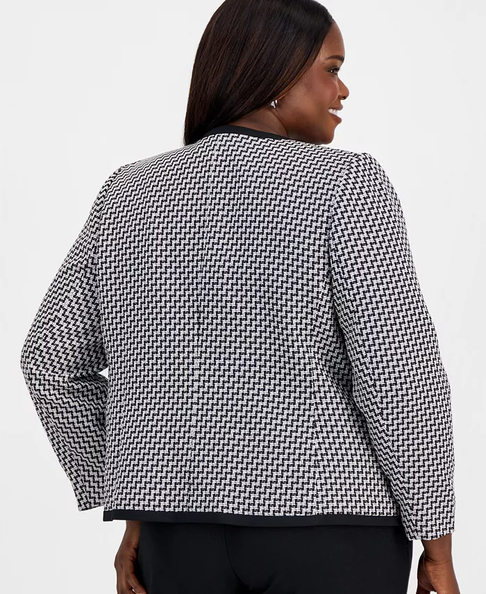 Plus Size Zigzag Jacquard Open-Front Jacket - thumbnail 4