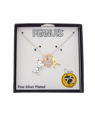 Peanuts Cubic Zirconia Snoopy Heart Initial Cluster Charm Necklace