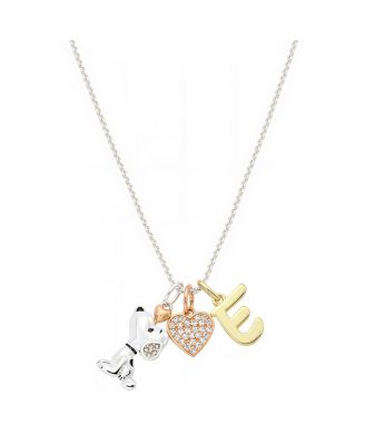Disney Peanuts Cubic Zirconia Snoopy Heart Initial Cluster Charm Necklace - Peanut E 20$