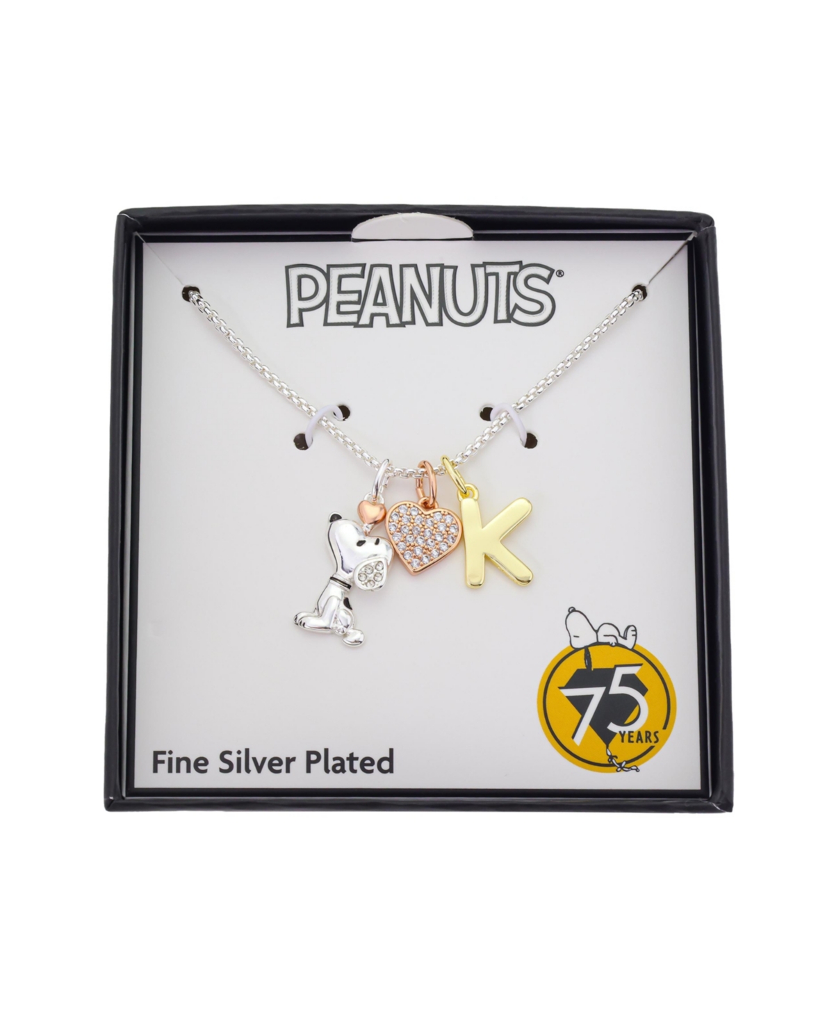 Disney Peanuts Cubic Zirconia Snoopy Heart Initial Cluster Charm Necklace