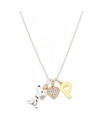Disney Peanuts Cubic Zirconia Snoopy Heart Initial Cluster Charm Necklace - Peanut P 24$