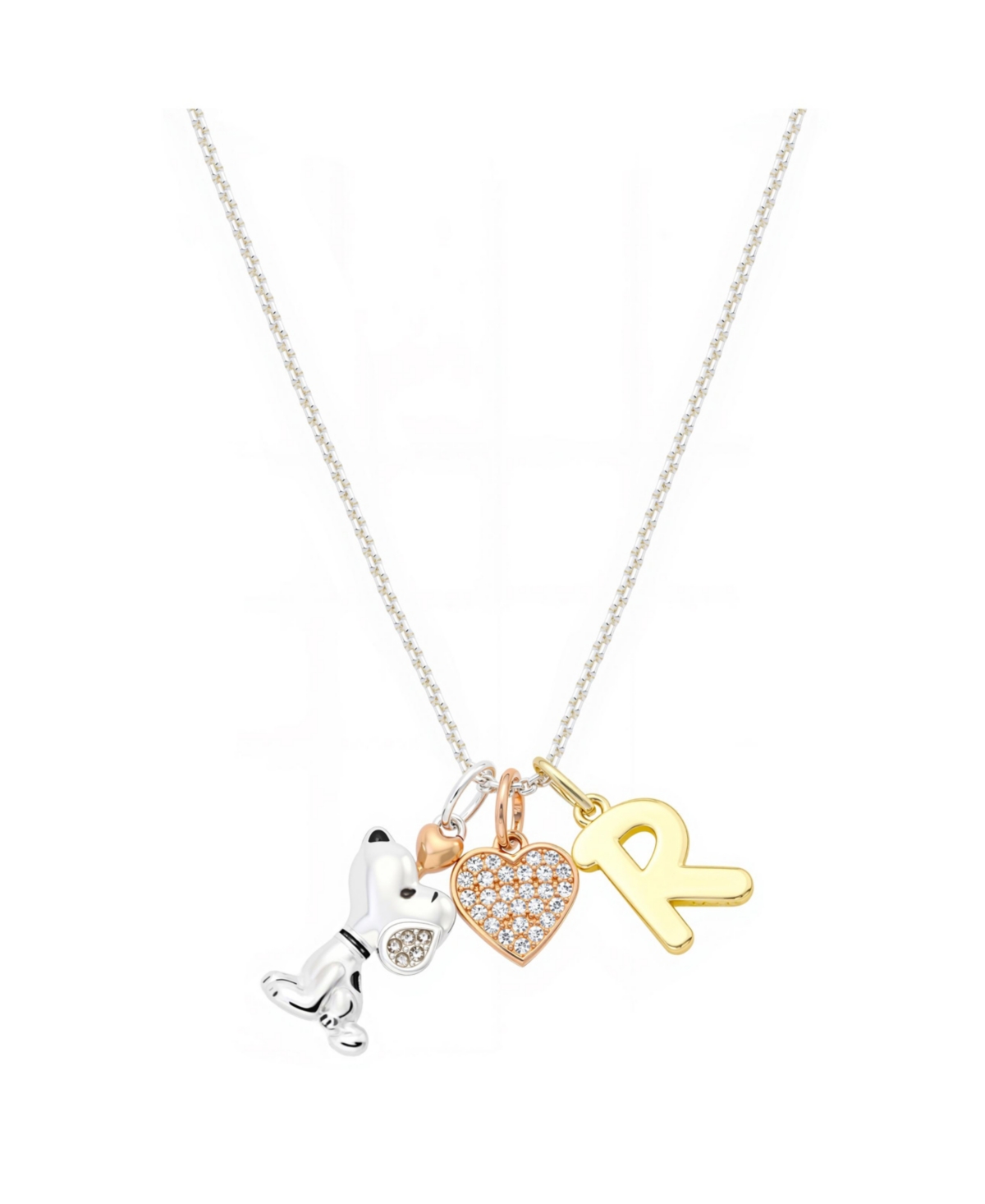 Disney Peanuts Cubic Zirconia Snoopy Heart Initial Cluster Charm Necklace