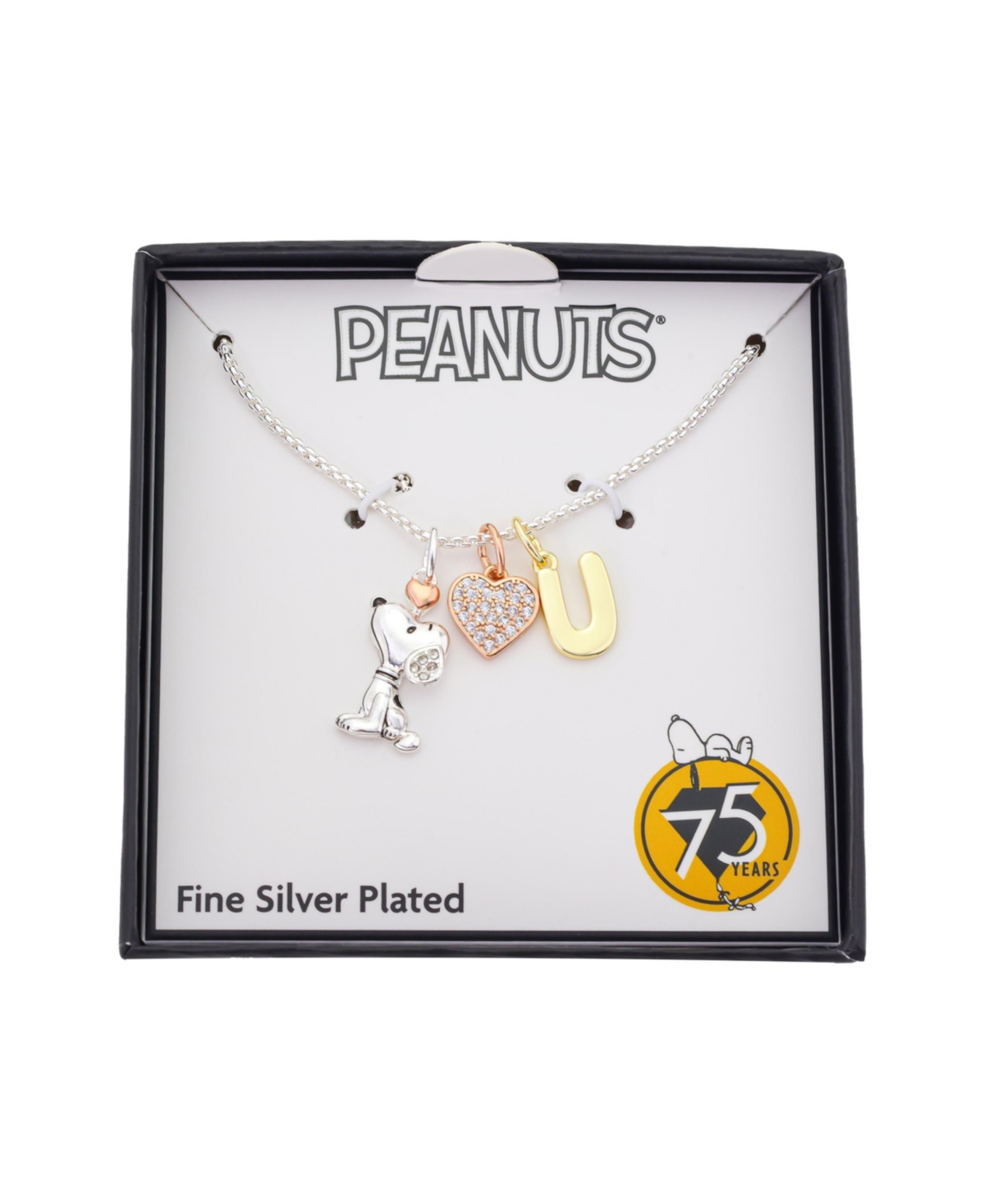 Disney Peanuts Cubic Zirconia Snoopy Heart Initial Cluster Charm Necklace