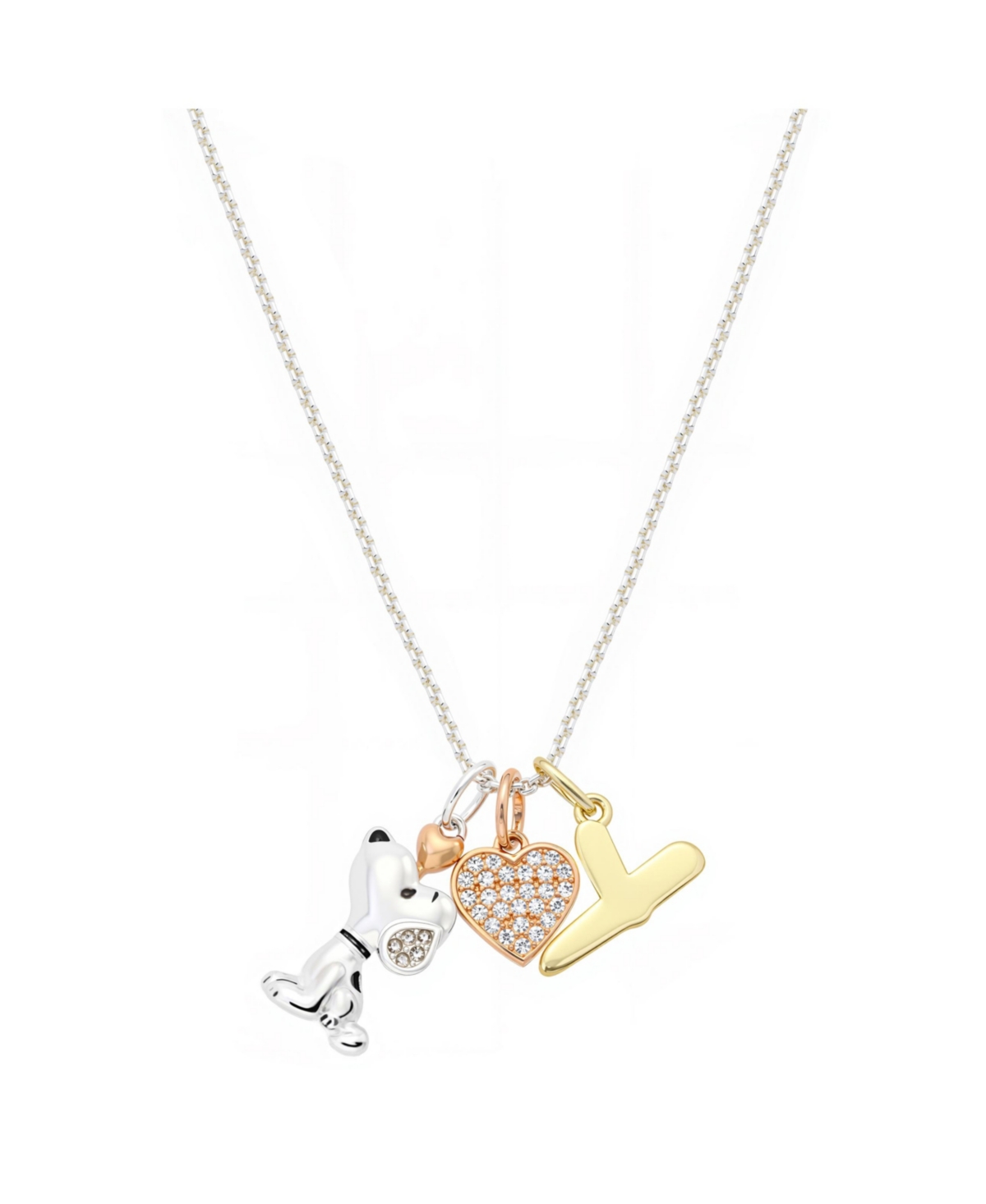 Disney Peanuts Cubic Zirconia Snoopy Heart Initial Cluster Charm Necklace