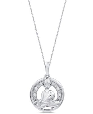 Macy's - Diamond Buddha Pendant Necklace (1/10 ct. t.w.) in Sterling Silver