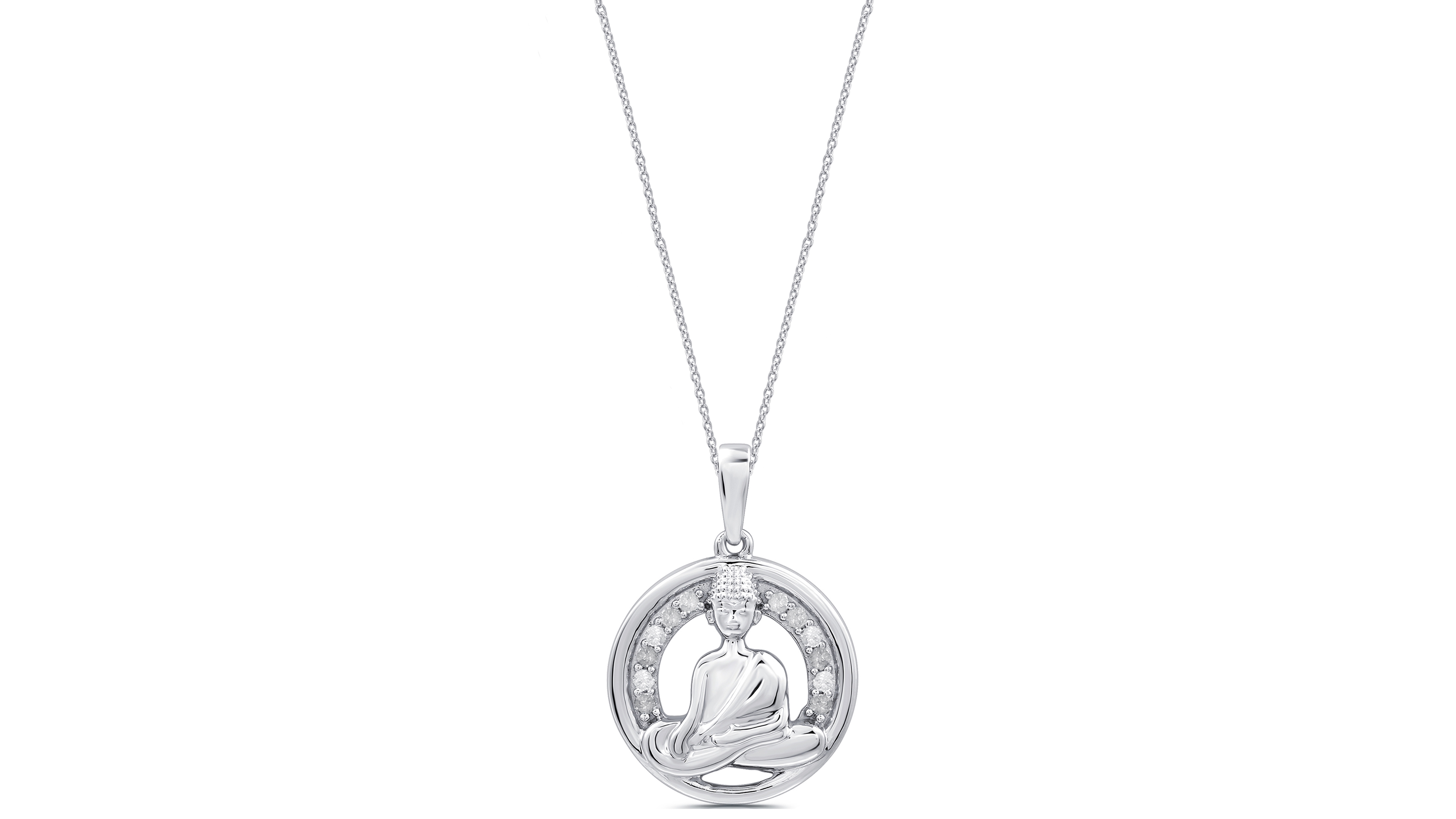 Macy's Diamond Buddha Pendant Necklace (1/10 ct. t.w.) in Sterling Silver
