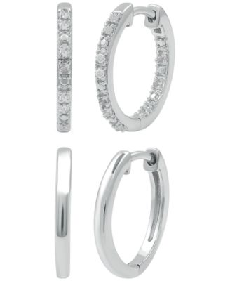 Macy's - 2-Pc. Diamond Hoop Earrings Set (1/6 ct. t.w.) in Sterling Silver