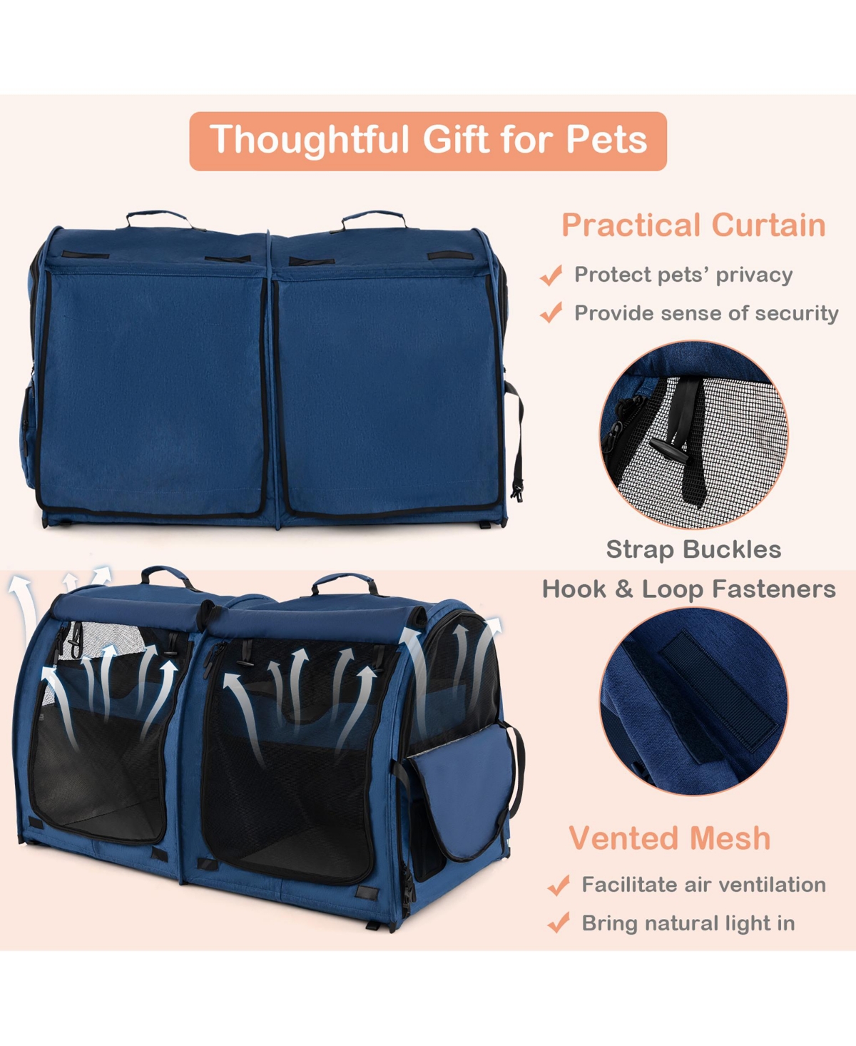 Gymax Portable Pet Carrier Kennel Cat Dog Crate Twin Compartments w/ Mats Litter Box