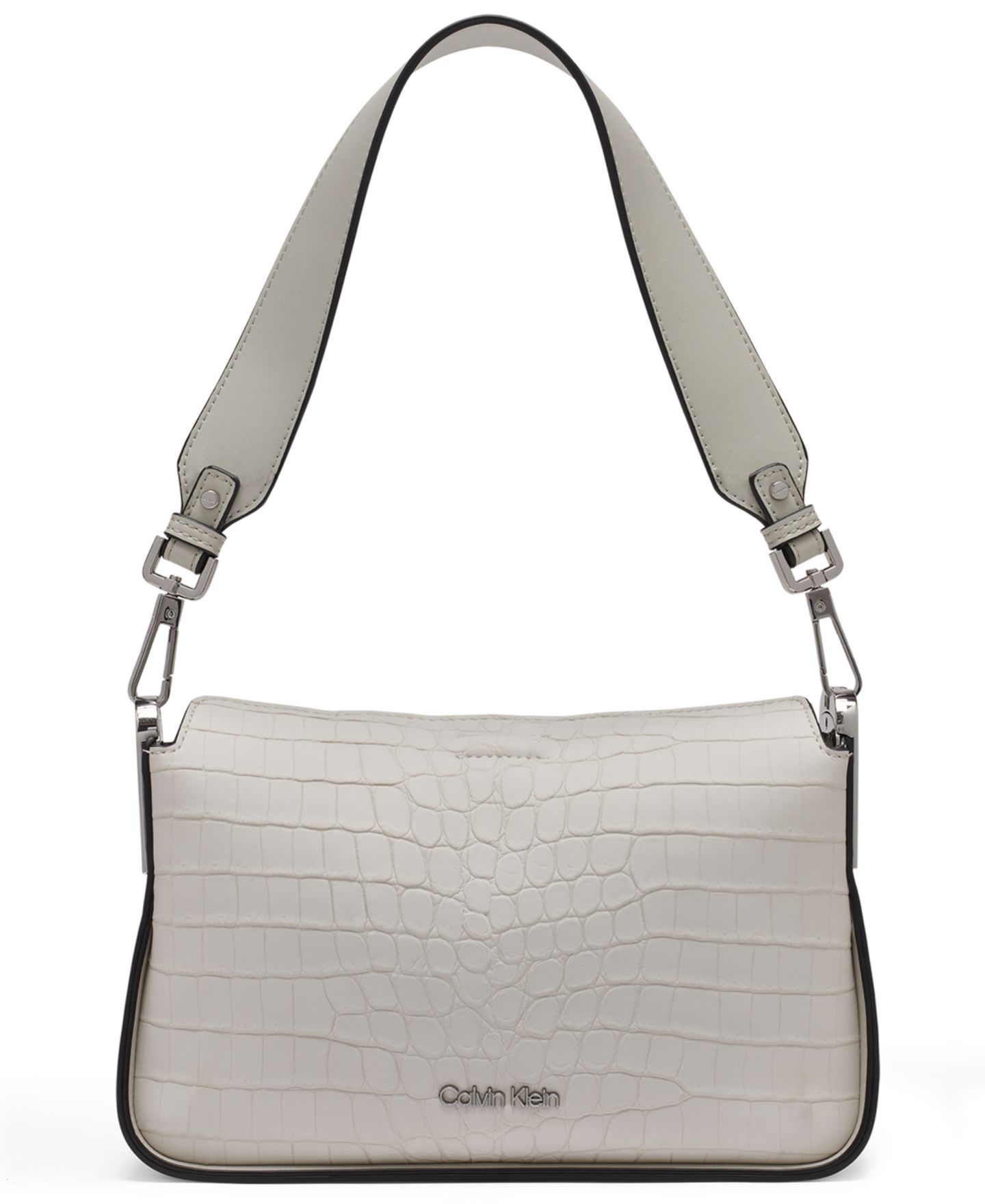 Женская сумка Calvin Klein Fay Sueded Croc Medium Shoulder, цвет: Пляжный галечный — фото 1