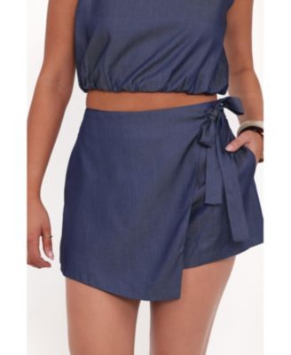 Women's Maggie Chambray Wrap Skort Set - Medium Denim