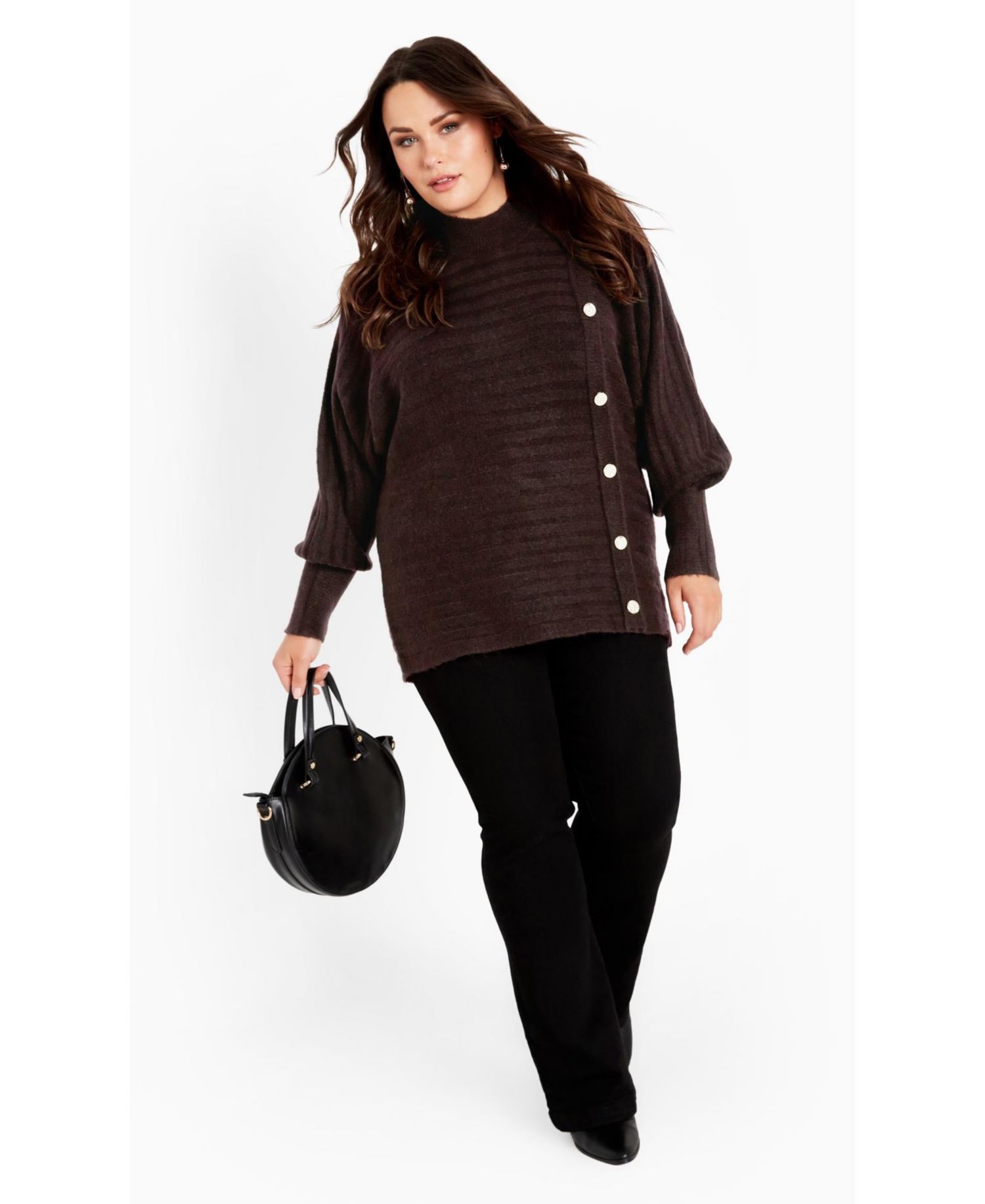 Women's Plus Size Beata Asymmetrical Button Knit Sweater