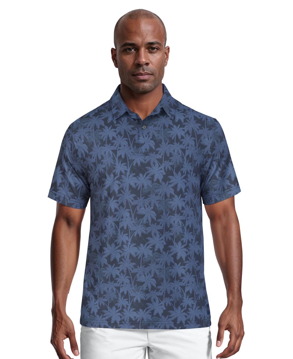 Pga Tour Men's All-over Geometric Palm Print Short-sleeve Golf Polo Shirt In Blue
