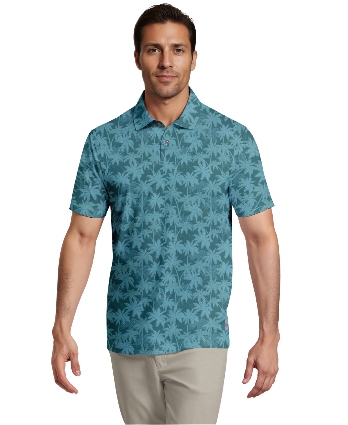 Pga Tour Men's All-Over Geometric Palm Print Short-Sleeve Golf Polo Shirt