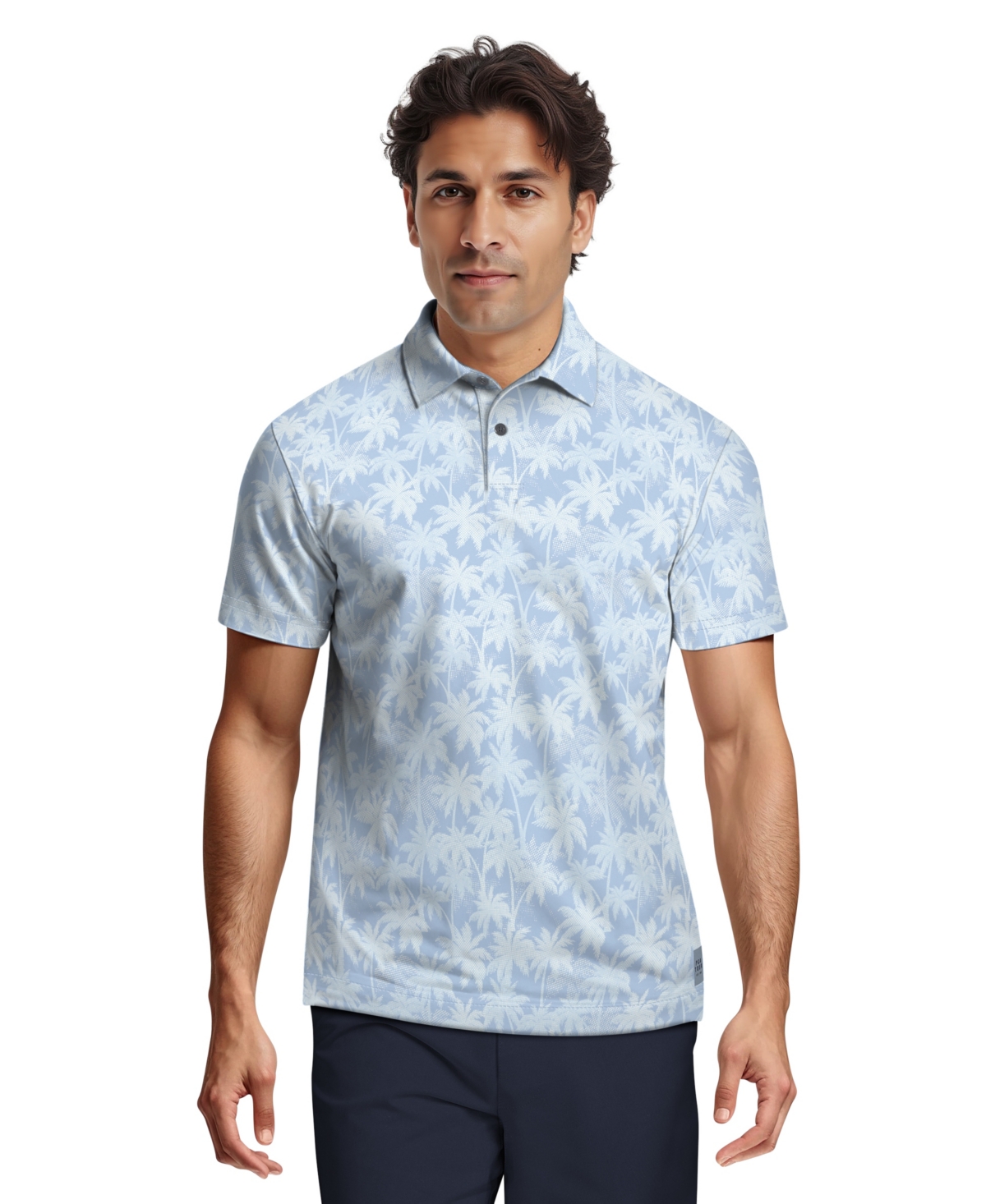Pga Tour Men's All-over Geometric Palm Print Short-sleeve Golf Polo Shirt In Blue