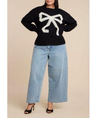 Women's Plus Size Lace Bow Sweater